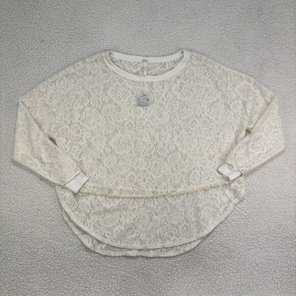 NWT Free People Not Cold in This Lace Top Womens Small Sweater Blouse Boho Sheer - Picture 1 of 7